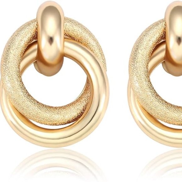 Twisted Earrings Round Double Circle Stud Earrings Statement - Picture 2 of 5